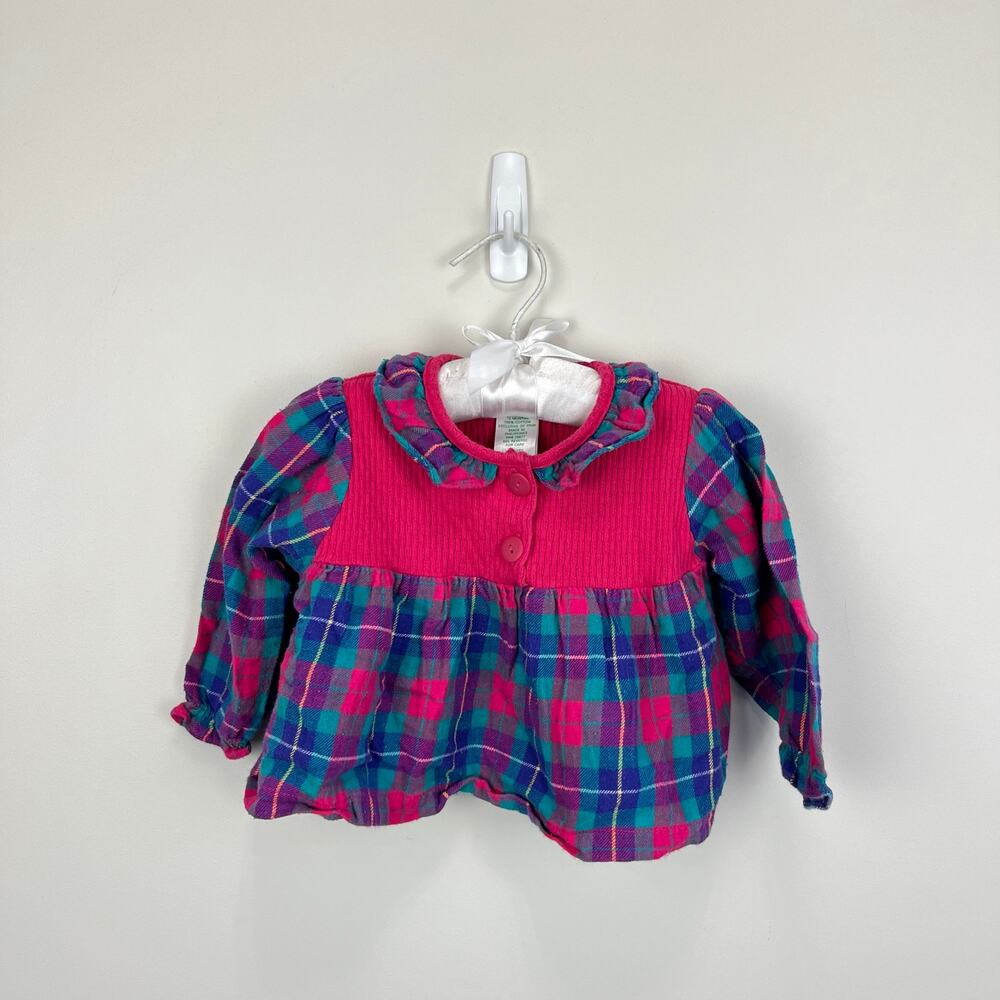 Vintage Appleby Colorful Plaid Flannel Ruffle Blouse 12 Months
